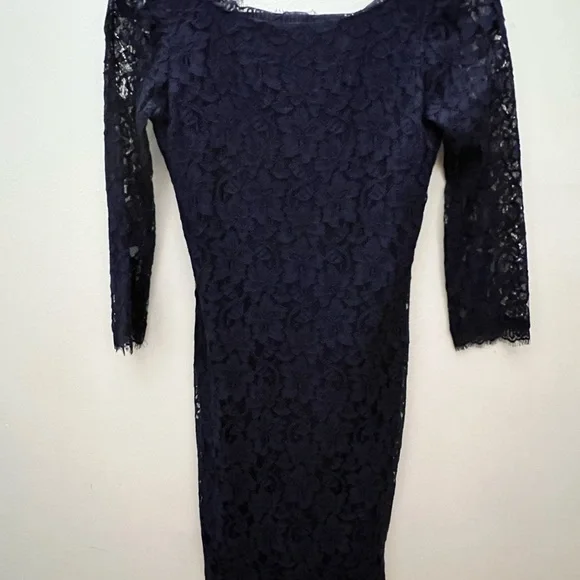 chinese dress ladies DIANE VON FURSTENBERG Size 0 Navy Rayon Blend 3/4 Sleeves Dress – Sui  Generis Designer Consignment main image 1